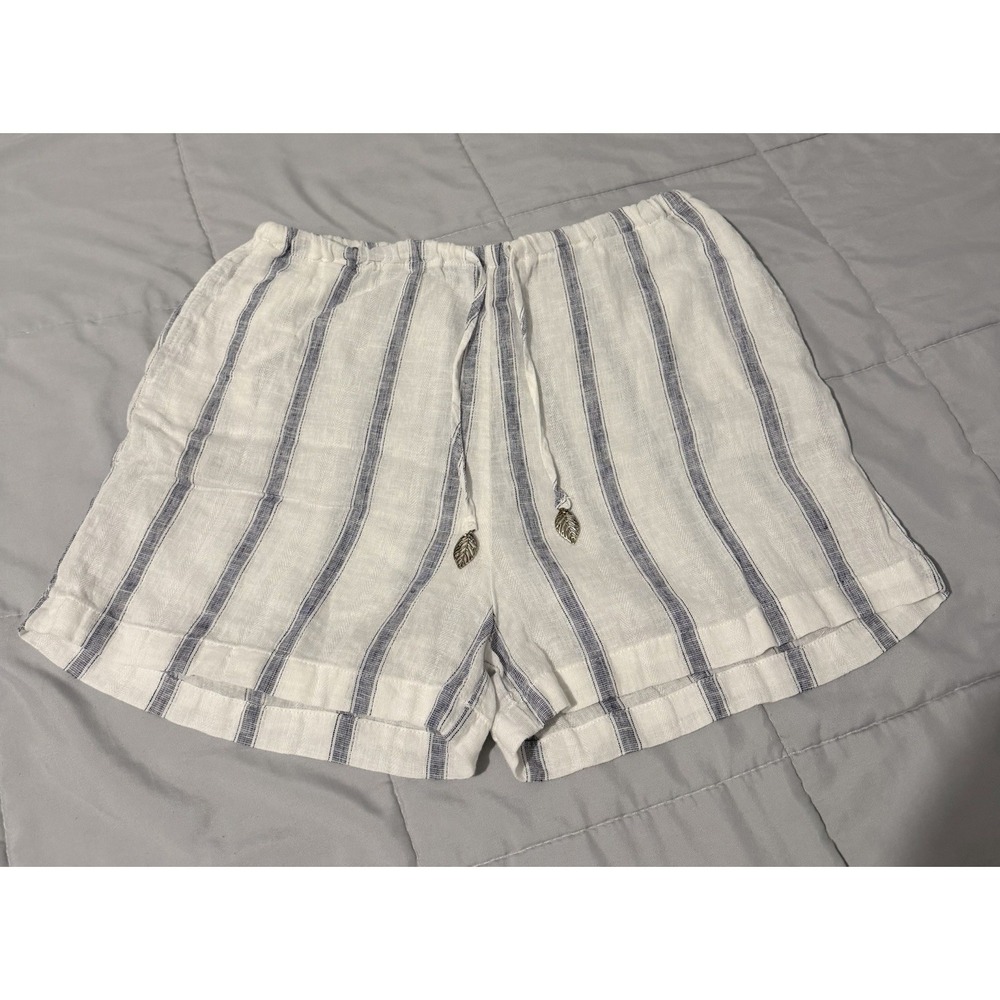 Blue Island Shorts Women's MED White and Blue Striped Drawstring Waist Shorts